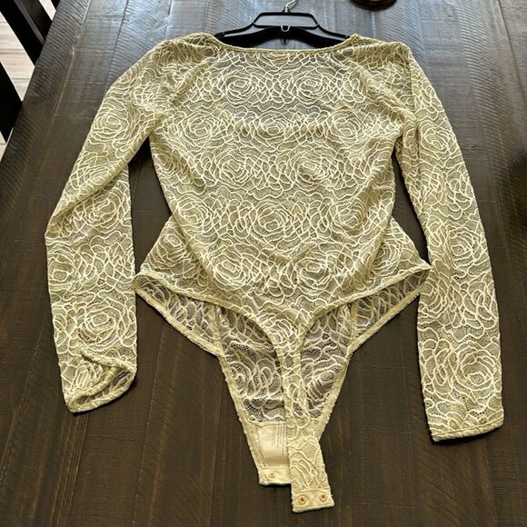NWOT Free People In My Head Bodysuit Floral Lace Sheer Square Neck Feminine M - Picture 9 of 11